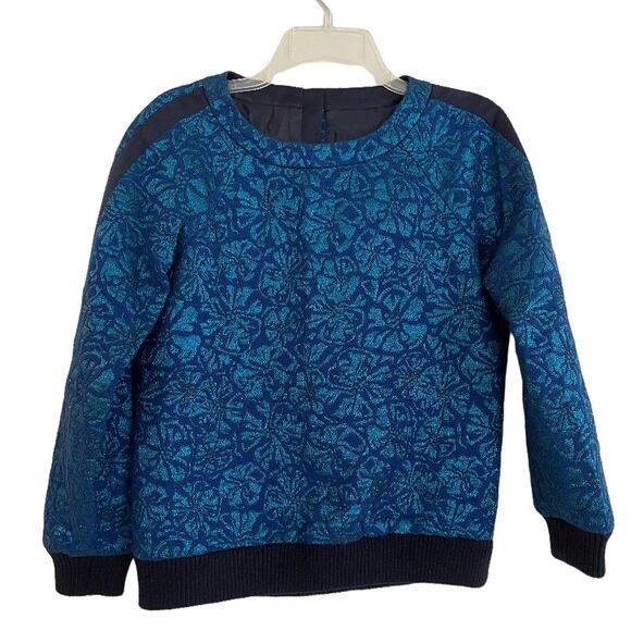 J. Crew Tops - J Crew Floral Jacquard Knit Sweatshirt Blue Metallic Crew Neck Long Sleeve Top S
